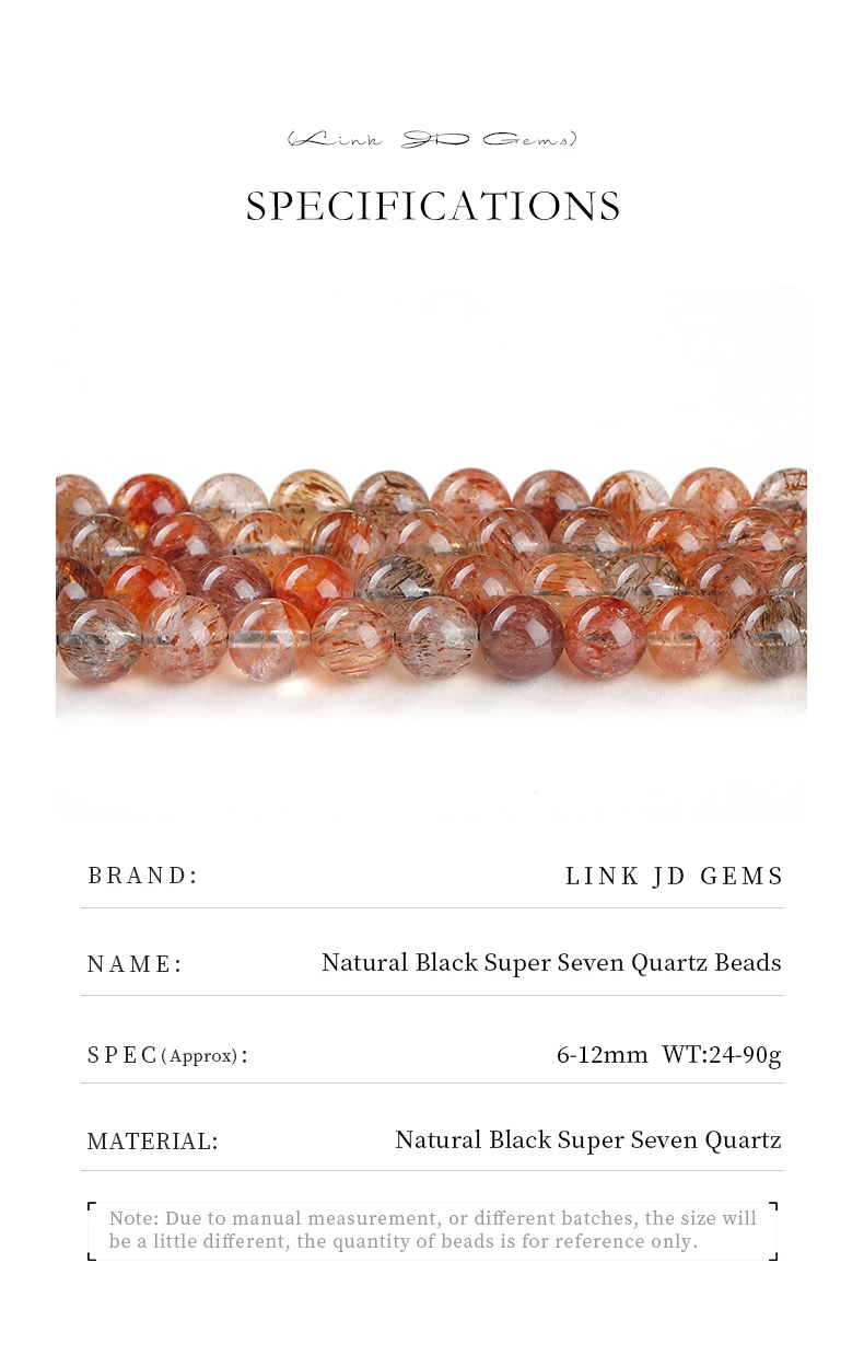 6 8 10 12mm Natürliche Schwarze Super Seven Quarz-Perlen Runde Lose Abstandsperlen für Schmuckherstellung DIY Armband Halskette Zubehör – Detail 2