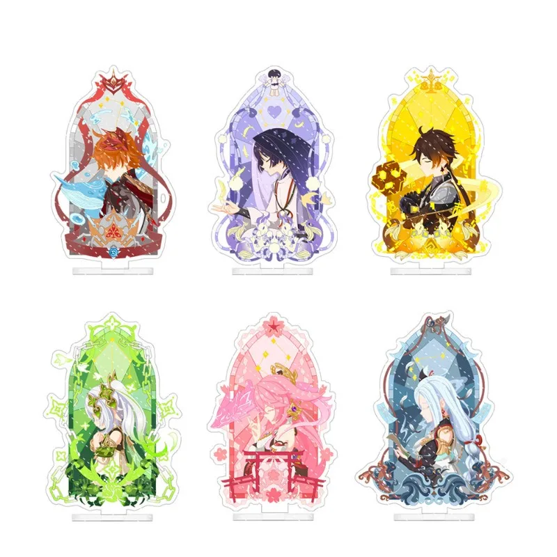 Dōjin Works Genshin Impact Stained Windows 15cm Acrylic Stand Figure PVC Standing Model Plate Desk Decor Standing Sign Fans Gift