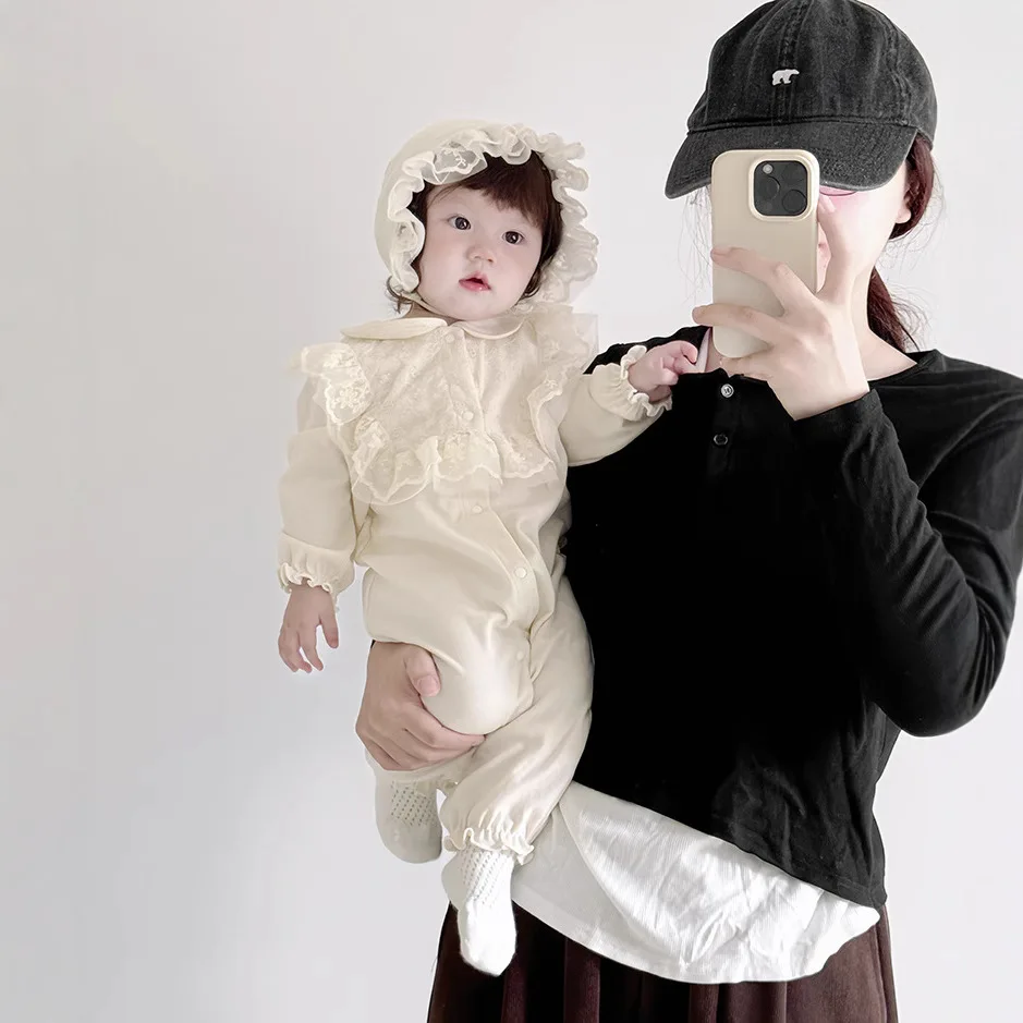 Cotton Newborn Baby Clothes for Spring and Autumn Girls Baby Lace Rompers 2026 New Sweet Princess Jumpsuit