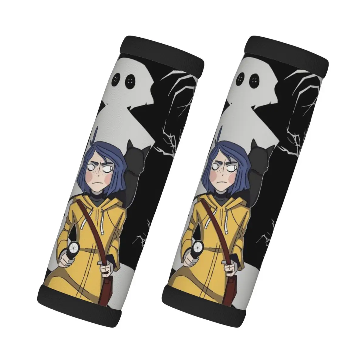 

Custom Coraline And Wybie 2 Pcs Luggage Handle Wrap Soft Grip Handle Cover Comfortable Neoprene Suitcase Identifier Travel