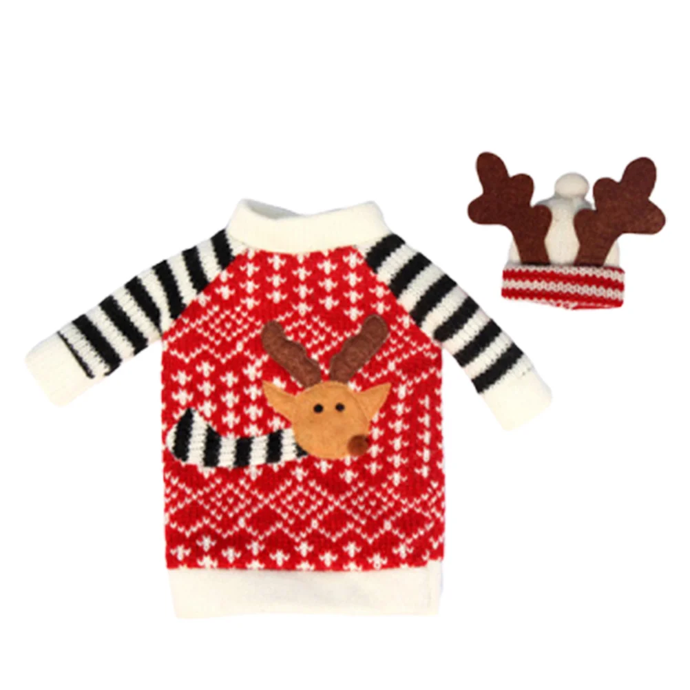 2 قطعة غطاء زجاجة النبيذ عطلة عيد الميلاد الديكور غطاء قماش قابل لإعادة الاستخدام للهدايا طاولة المنزل زينة احتفالية #4