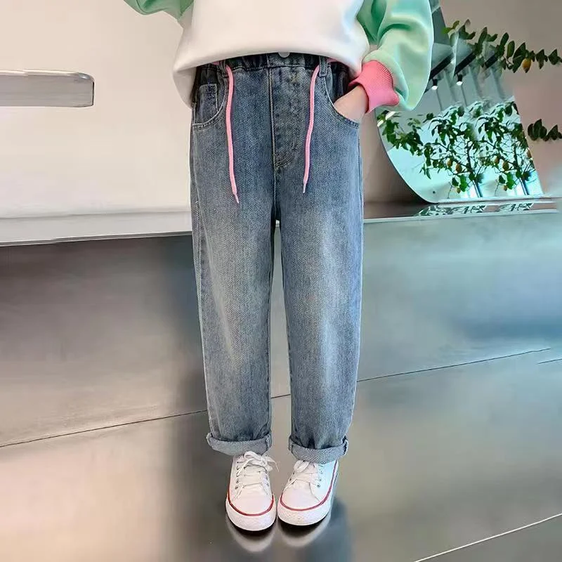 Girls Jean Pants Long Trousers Cotton 2024 Solid Spring Autumn Teenagers Baby's Kids Pants High QualityTeenagers Children's Clot