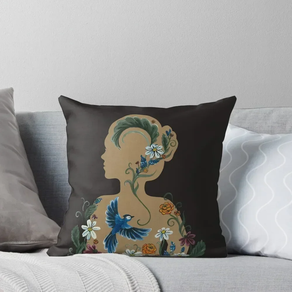 

The Beauty Within - Floral Silhouette with Bluejay Throw Pillow Couch Pillows christmas supplies Sofa Pillow Cover pillow