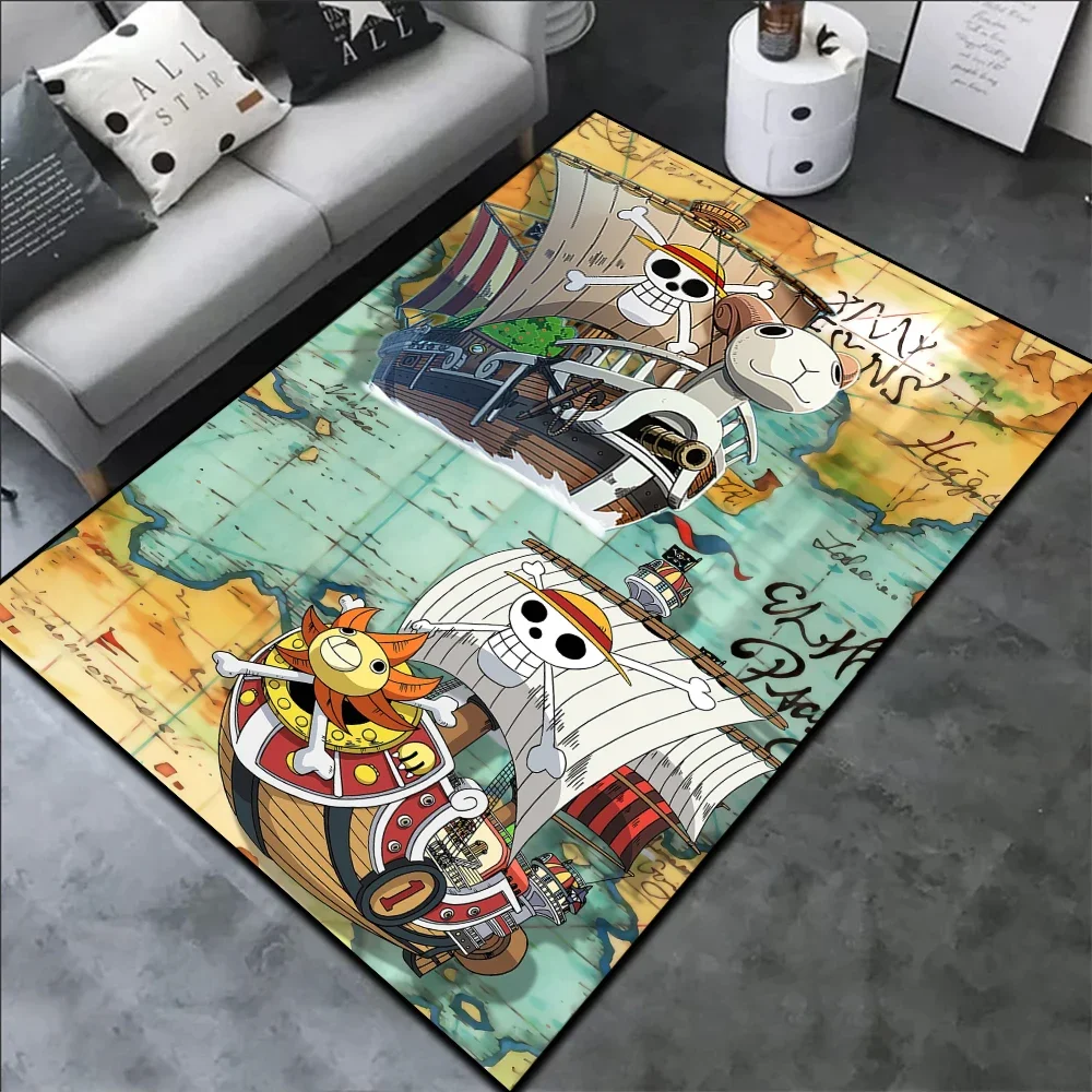 Poster Style Rug Anime One Piece Sunny Going Merry Nautical Map Comic Poster Printed Handmade Carpet Area Rug for Home Decor