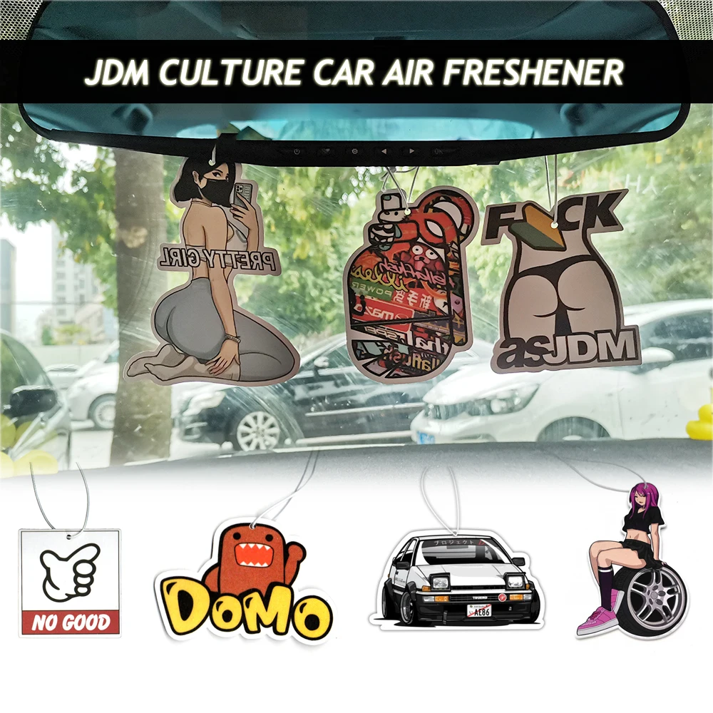 New JDM Accessories Car Air Freshener Rearview Mirror Pendant Racing Auto Scent Perfume Car Decoration Anime Decor for Fake Taxi