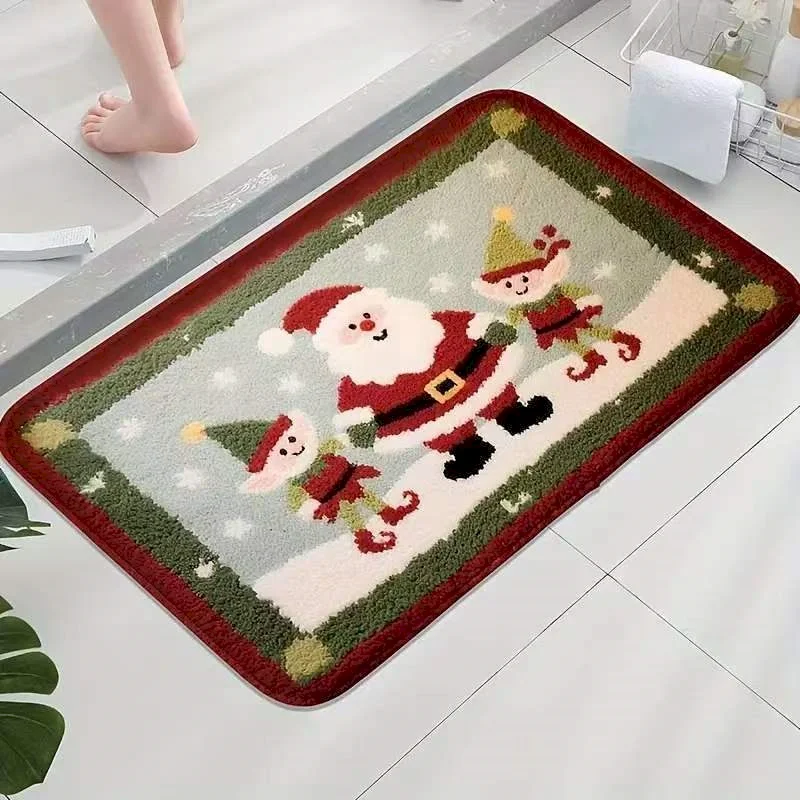 VIKAMA Snowflake Vintage Border Christmas Carpet Plush Anti Slip Water Absorbing Door Pads Indoor Bathroom Entrances Home Decor