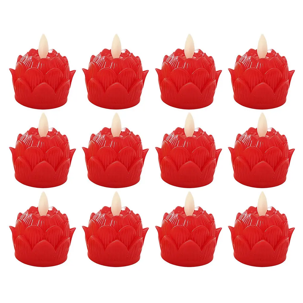 12Pcs Electronic LED Flameless Lotus Light Flickering Electric Lamp Garden Home Party Decoration