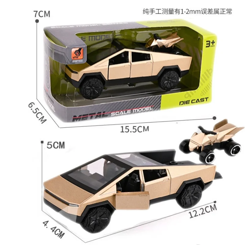1:36 Cybertruck Toys Off Road Vehicle Die Cast Model Car Beach Motorcycle Hobby Collectible Birthday Gift For Boy