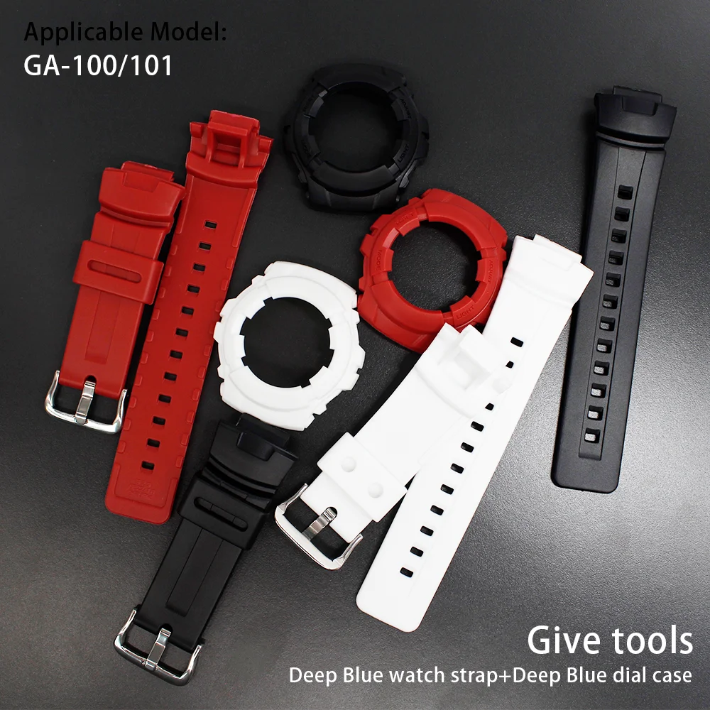 Adapter resin watch strap for G-100/G-101 matte black watch case and bezel set compatible
