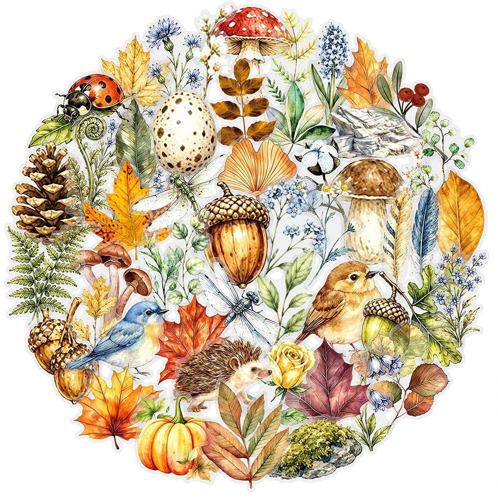 10/30/50pcs Transparent Retro Autumn Forest Animal Stickers Watercolor Aesthetic Decal DIY Stationery Phone Cute Cartoon Sticker
