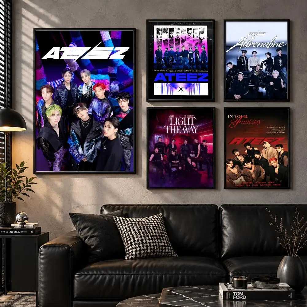 Kpop A-Ateez Boys Poster Wall Art Sticker For Living Room Bedroom Bar Home Decor Mural Painting Decoration