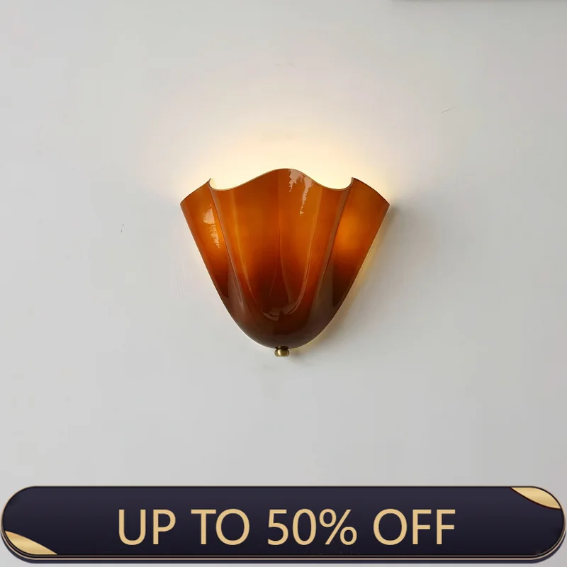 Vintage American Minimalist LED Wall Lamp Shell Shaped Glass Light Living Bar Corridor Home Room Decoration Lighting Fixture