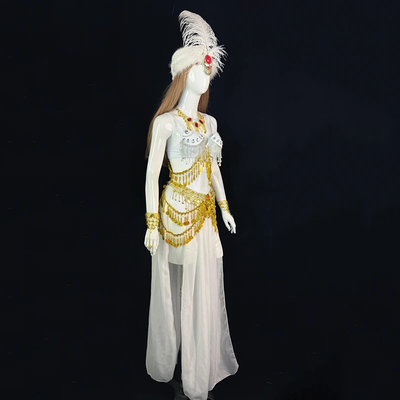 اسحب كوينز زي امرأة تظهر البدلة مثير غريبة بريق المرحلة زي حفلة الهذيان الملابس جوجو راقصة الزي الذهب الأبيض VDL4995