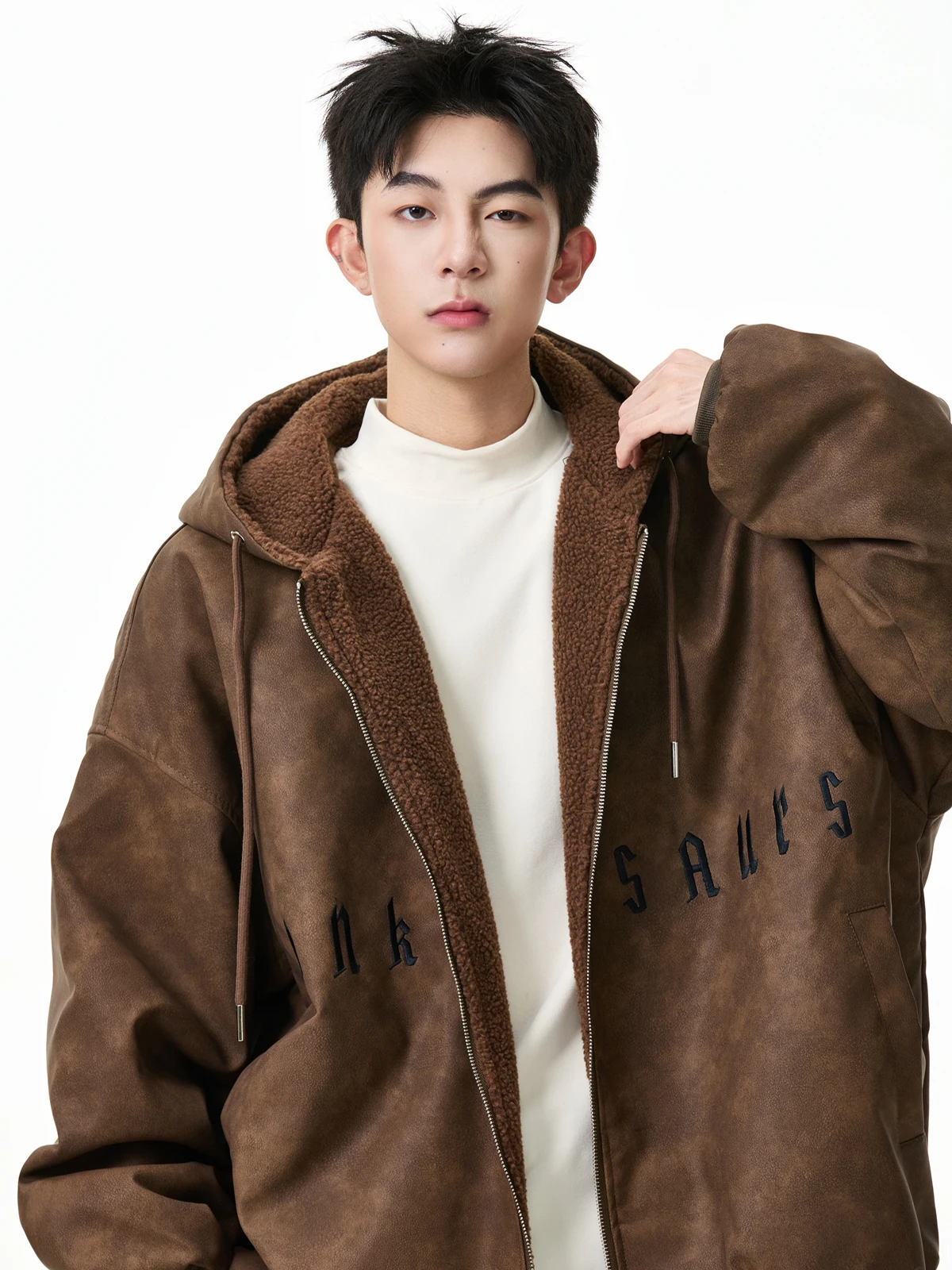 

Thiened Fce Lined Suede Cotton Jaet Men's Winter New Sle Trendy Brand Letter Embroidery Loose Fit Outerwear Coat