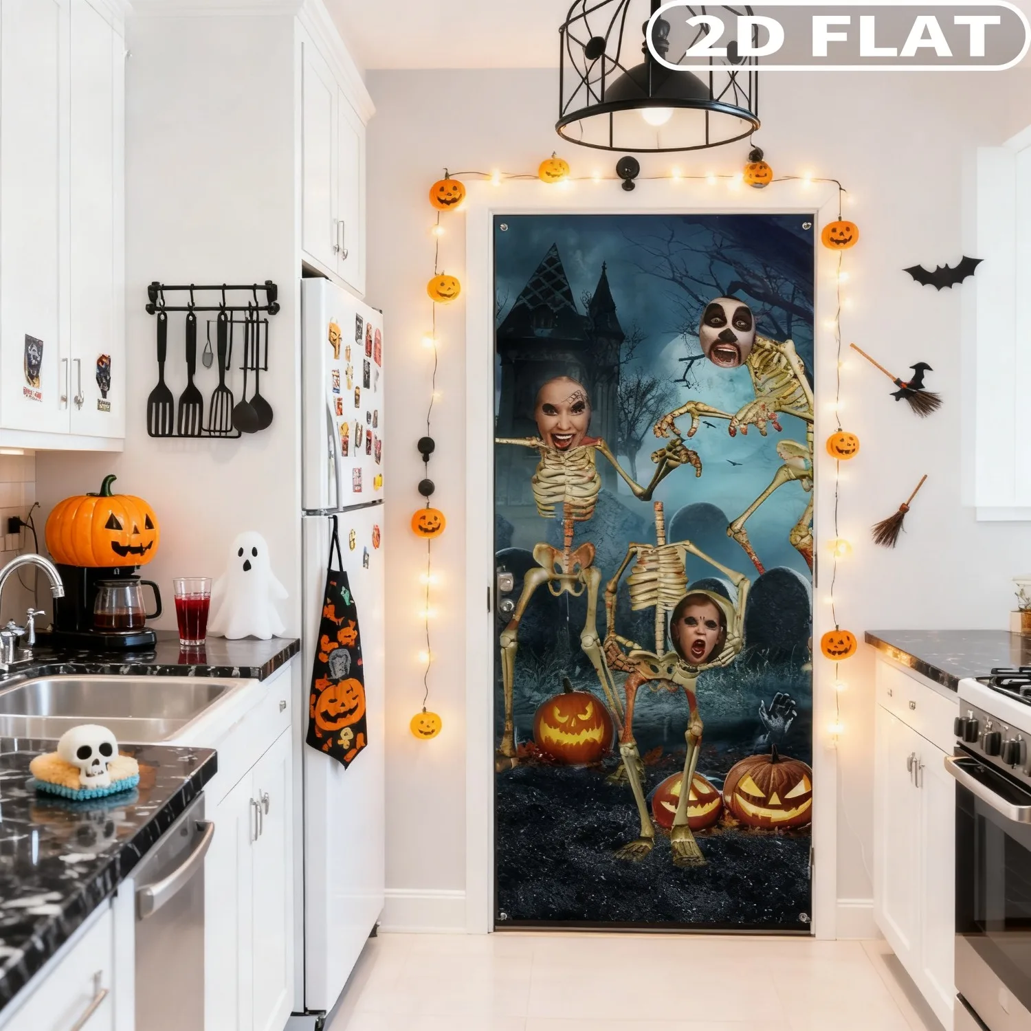 

1pc 2D Flat Skeleton Photo Prop Backdrop Banner - Halloween Skull Photography Background, Ideal for Haunted Houses, Photo Booths