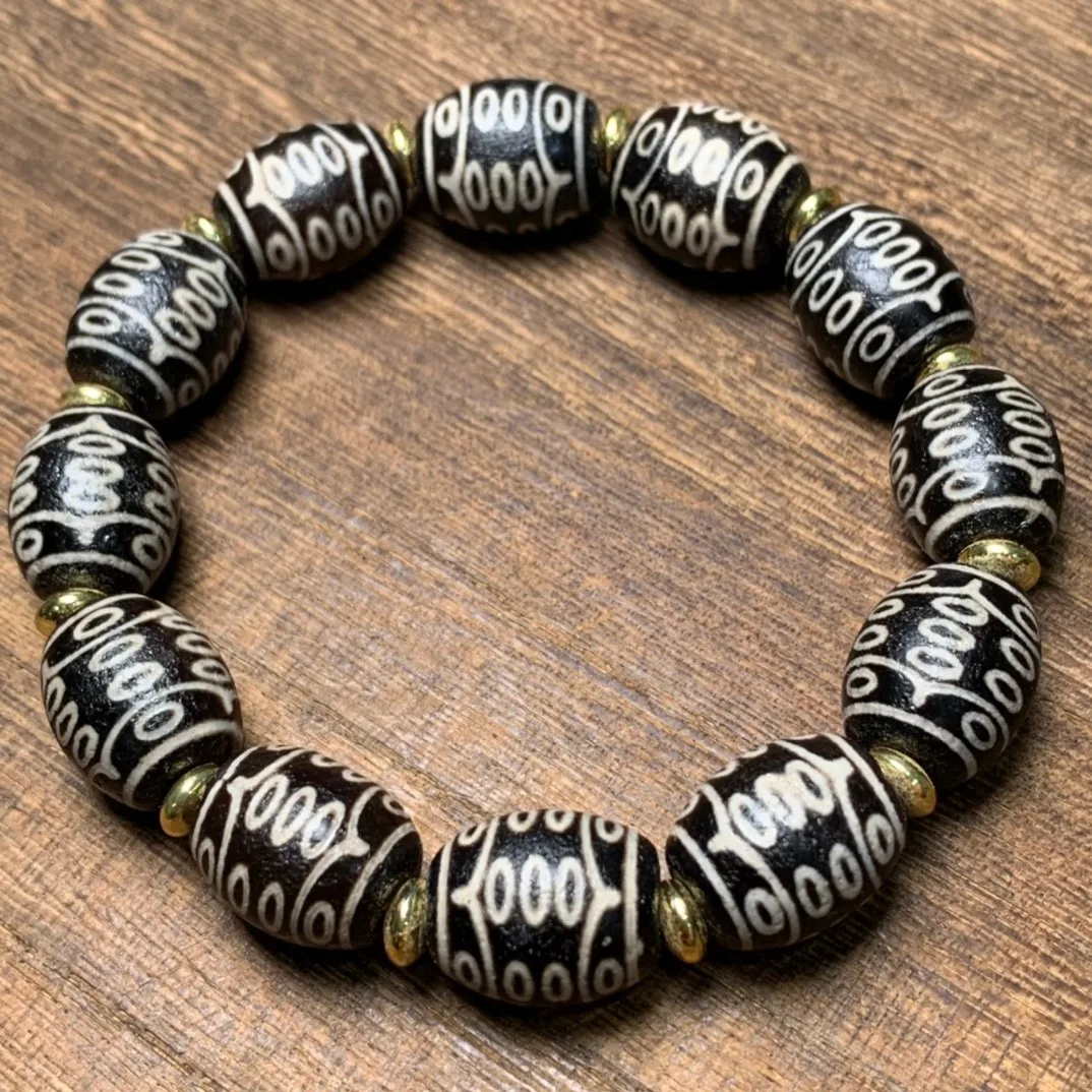 Tibet Fengshui Agate  Dzi Bead Bracelet Men Women Fine Jewelry Tibetan Buddhism Twenty One Eye Dzi Beads Lucky Amulet Bracelets