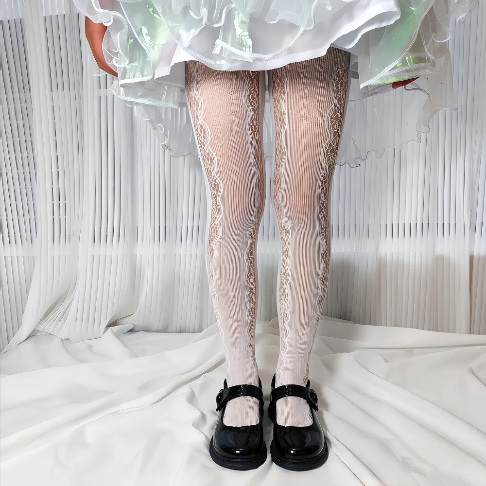 Lolita Style Kids Hollowed-out Pantyhose Sweet Baby Girl's Bow Side Heart-shaped Pattern Lace Stockings Mosquito Proof Leggings