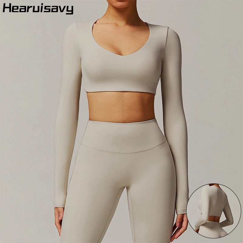 

Hearuisavy Women Sports Long Sleeve Shirts Casual Crop Top Breathable Workout Yoga Clothes Gym Top Women Fitness T-shirt Female