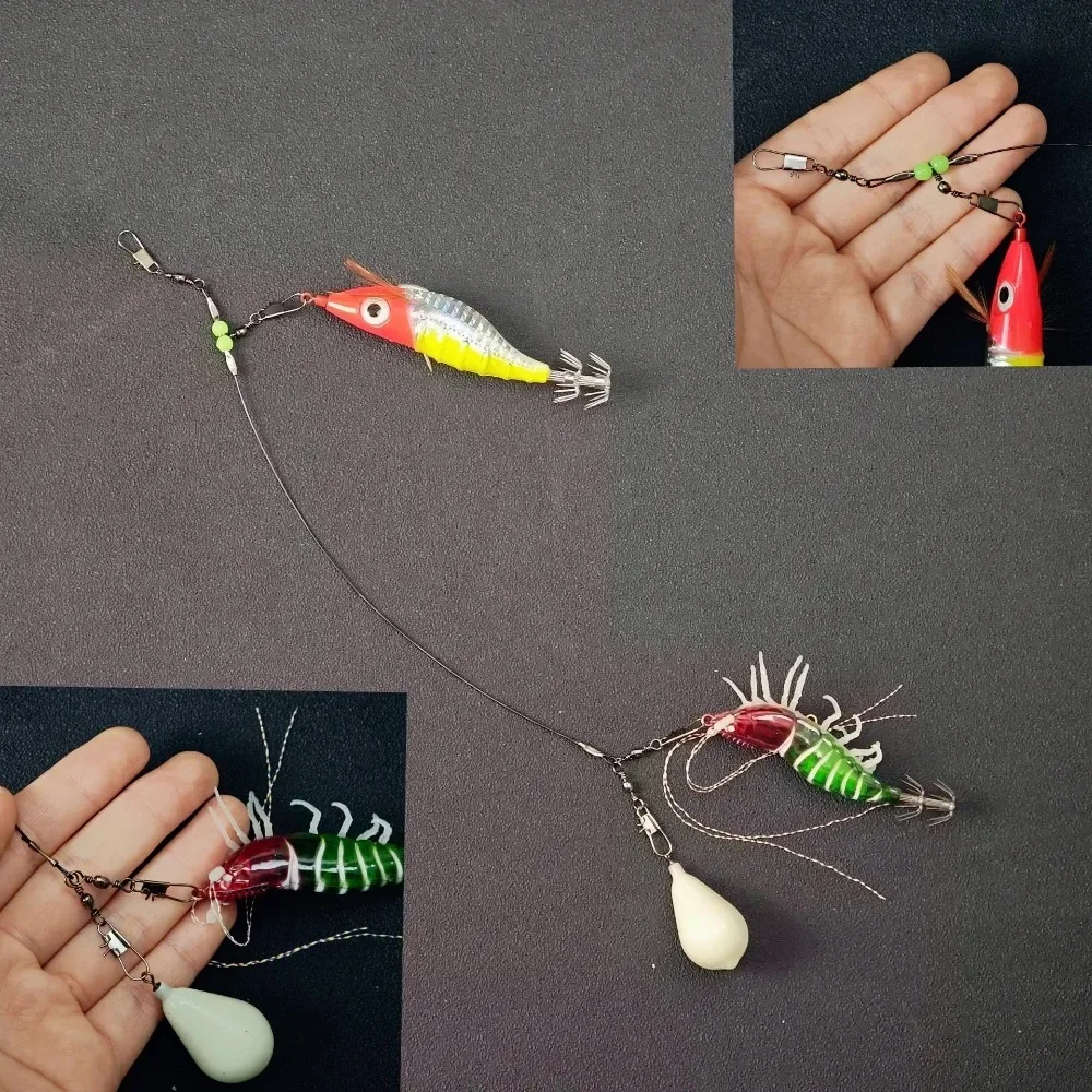 6-teiliges Set 20cm Tintenfisch-Angelvorfach mit Leuchtperlen, Drehgelenk und Schnappverschluss für Oktopus, Tintenfisch und Salzwasser-Angeln – Detail 5