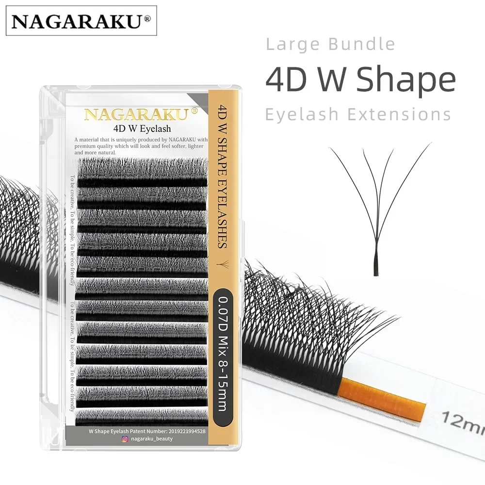 

NAGARAKU 4D W Shape Lashes Hand Waved Premade Bloom Fans Mesh Eyelash Extensions Natural Soft Light Individual Matte Dense