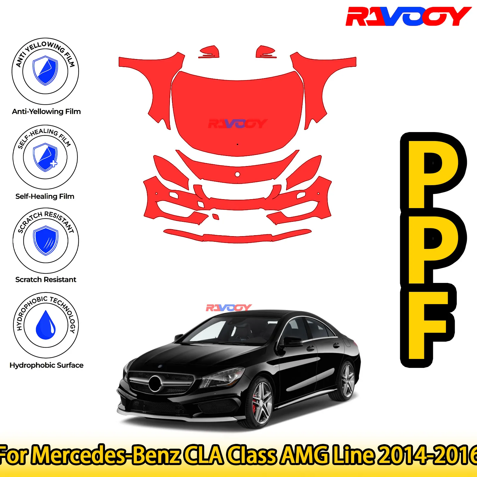 

For Mercedes-Benz CLA CIass AMG Line 2014-2016 Glossy Matte Black Precut front PPF Kit Paint Protection Film