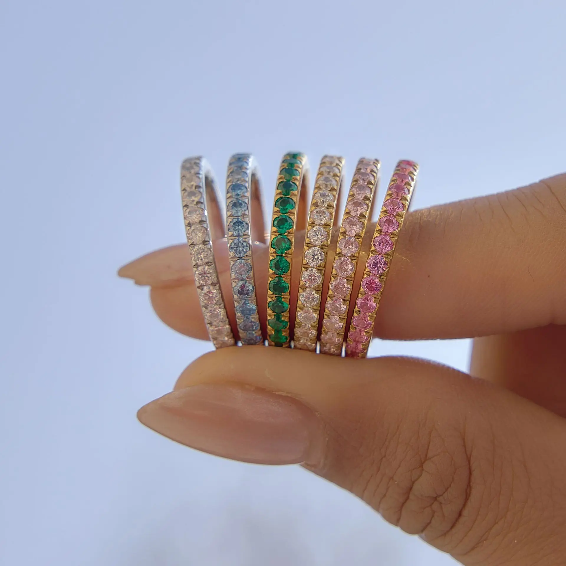 Colorful Cubic Zirconia Round Circle Stackable Rings for Women Gold Silver Plated Stainless Steel Geometric Charm Jewelry Gifts