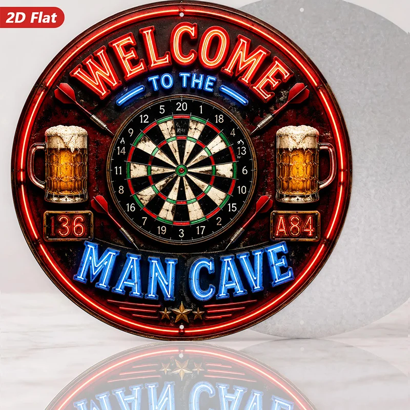 CIFBUY Neon Welcome Man Cave Beer Dart Aluminum Wall Art Waterproof Wear Resistant Sign Home Bar Garage Game Room Decor Gift