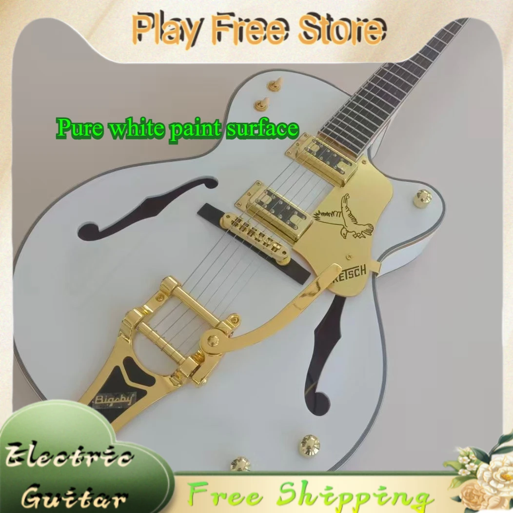G6120 Bald Eagle Hollow Electric Guitar Pure White Gold Plated Accessories Bigsby Trembling Country Jazz Stage Light Luxury