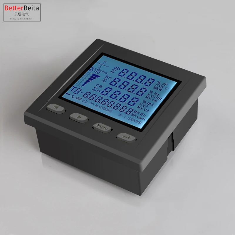 Short case 3 phase power meter ampere voltage kwh watt var power factor frequency LCD multifunction meter