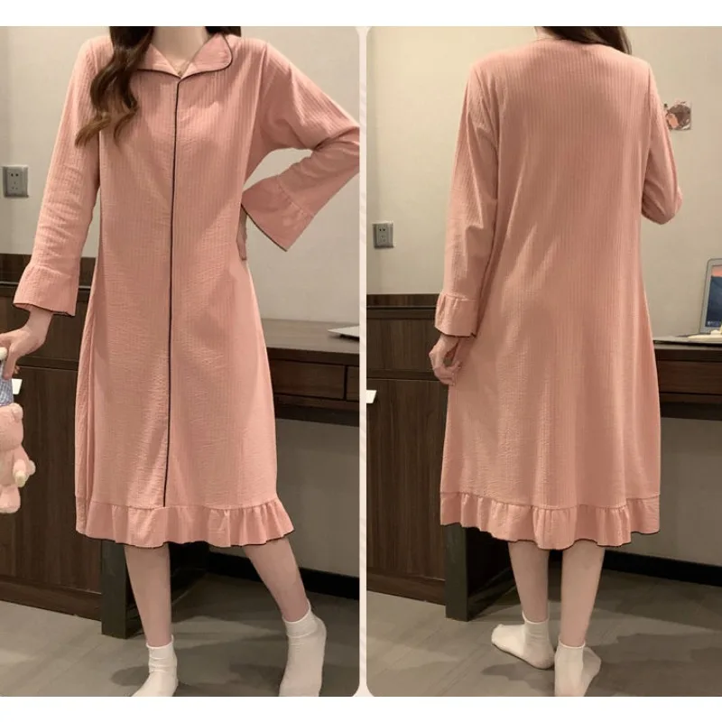 Women's Pajamas 2024 Spring Autumn Female Long Sleeve Sweet Loose Nightgown Lapel Mid-Length Nightdress Casual Female Homewear