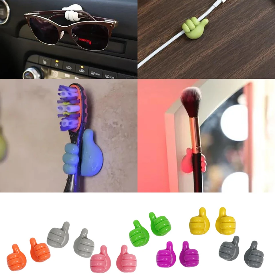 Silicone Thumb Wall Hooks Hand Shaped Rubber Holder Hooks Hanger Storage Cable Holder For Earphone Mouse Car Home Bathroom