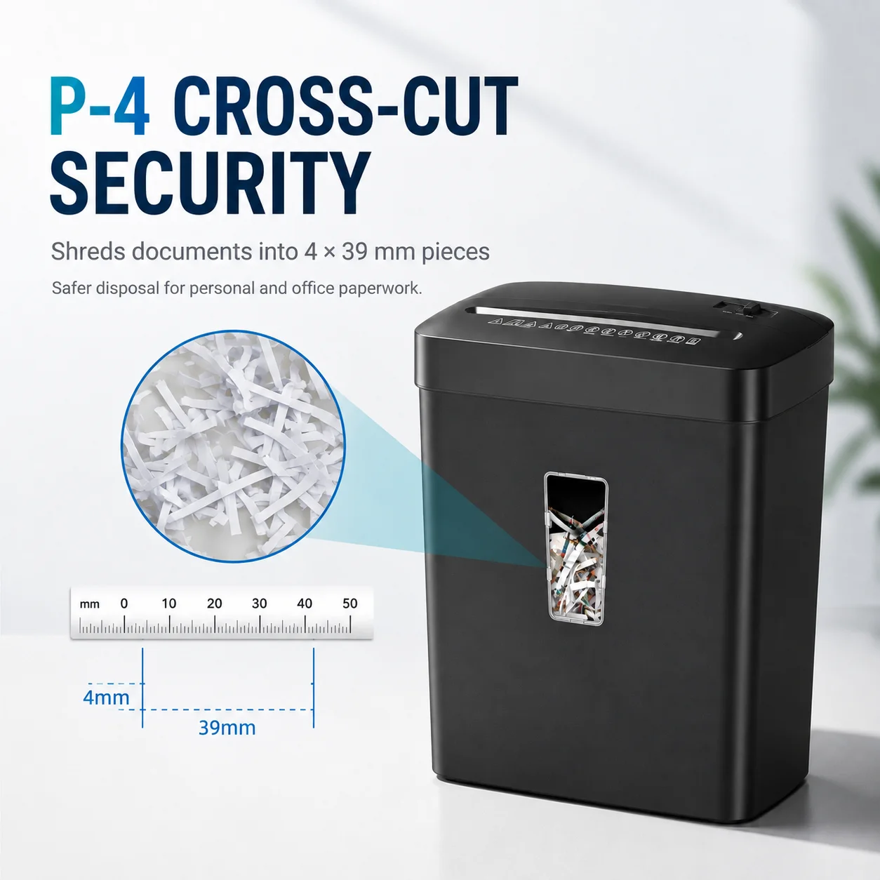 C220 P-4 Cross-Cut Paper Shredder 5-Sheet 13L Bin Auto Start Reverse Overheat Protection for Home Office