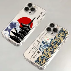 Japan ghost face Samurai Phone Case For iPhone 16 15 14 13 12 11 Mini Pro Max X XR XSMax 7 8 Plus SE20 Transparent Cover