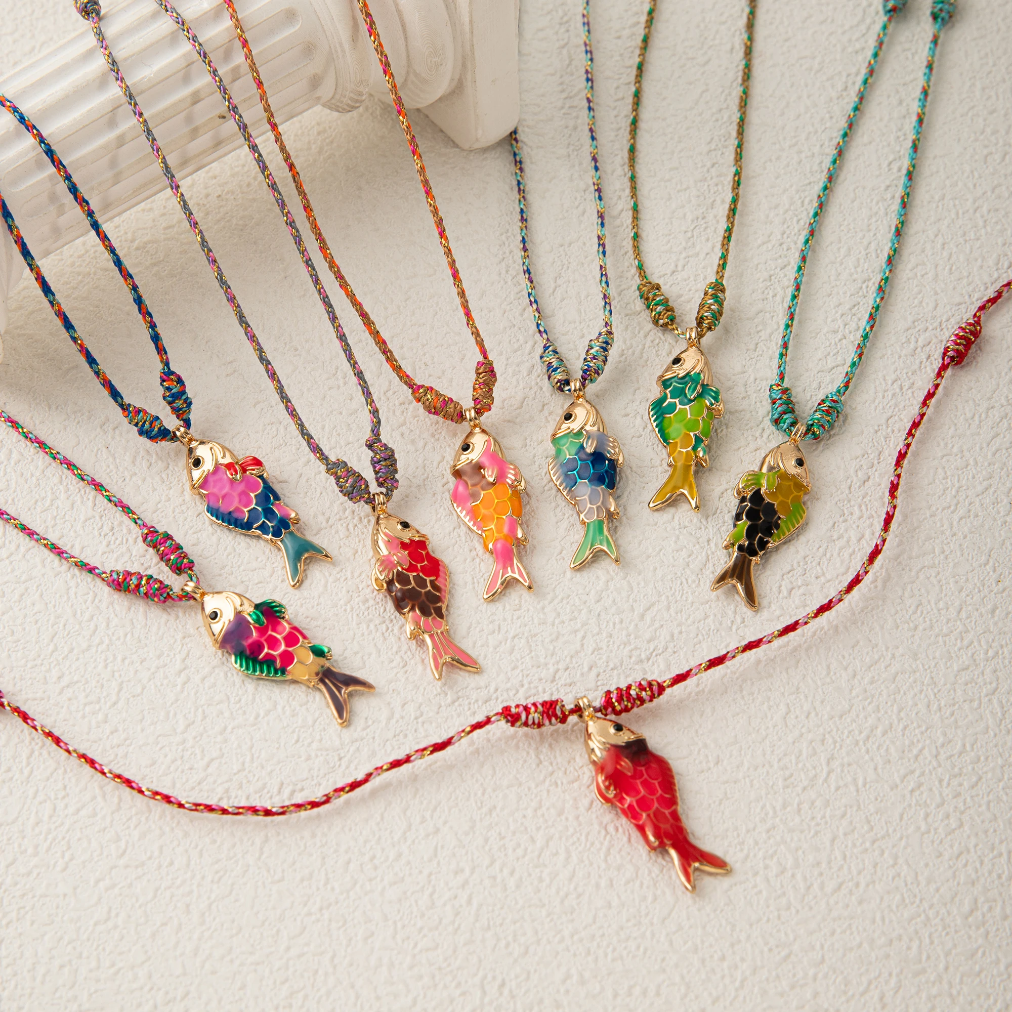 Fashionable and trendy colorful rope necklace ocean fish high-quality colorful stainless steel pendant necklace
