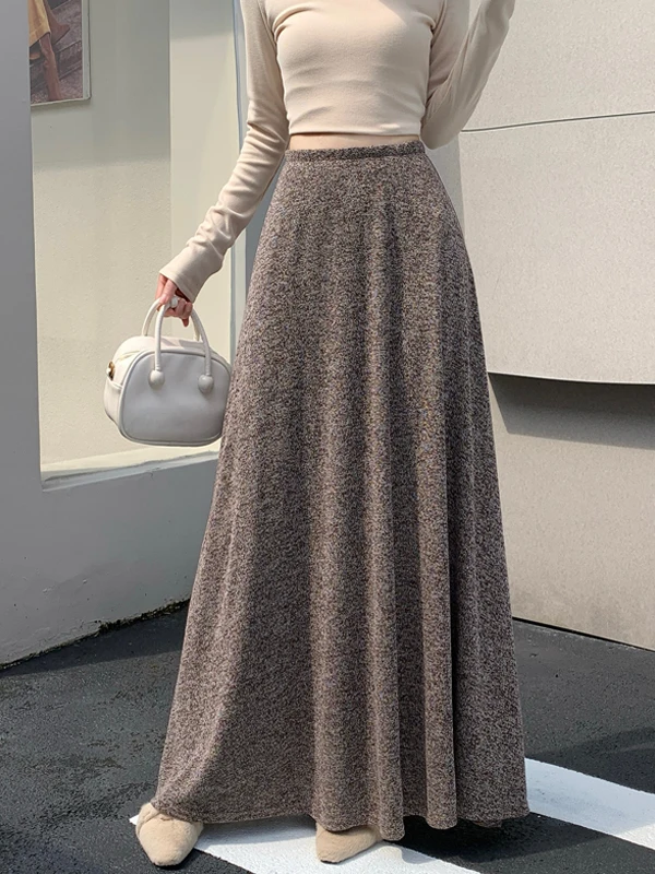 Sweet Snowflake Knitted A-Line  Skirt Women's High Waist Elastic Waist Slimming Autumn Winter New Style Premium Feeling