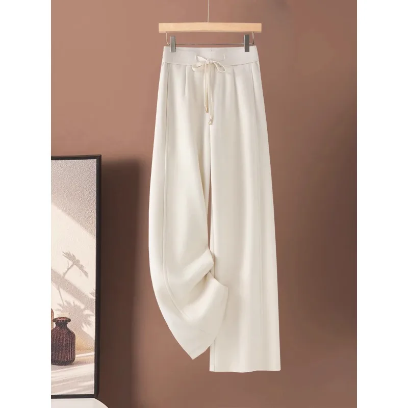 

Woolen Casual Pants for Women, and Winter, Elastic Drawstring, Melad Coffee Color, Elegant Slim Straight Pants