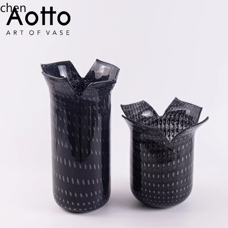 Hxl black vase home decor embossed floral hydroponic planter