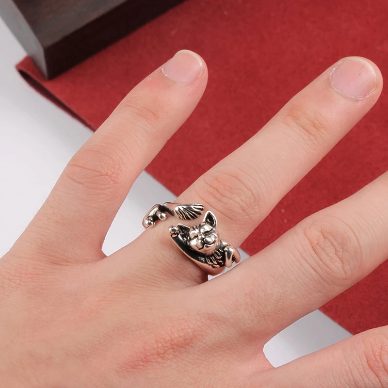 Vintage Cute Cat Rings Women Jewelry Trendy Adjustable Ring Gift Party Accessories