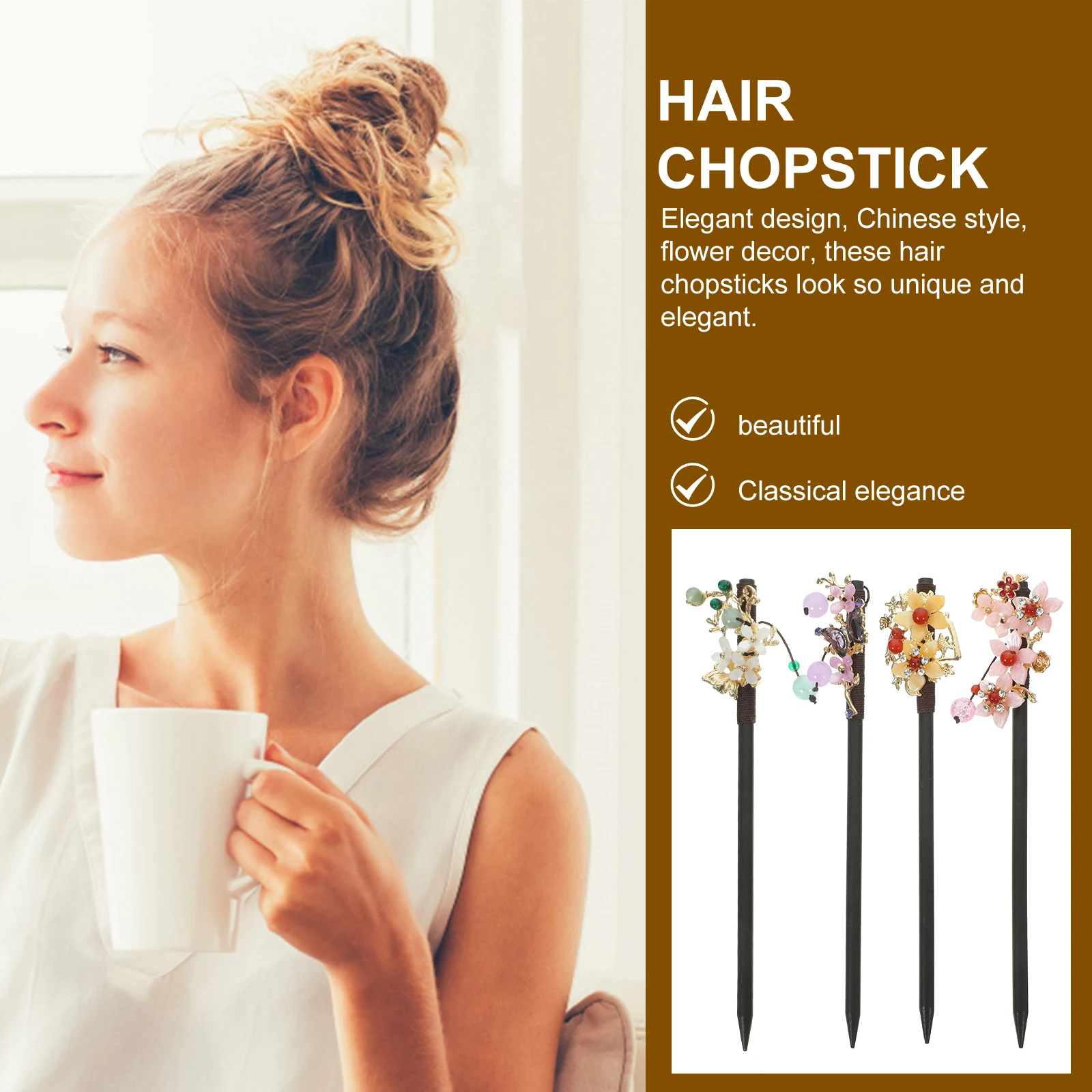 

4pcs Vintage Hair Chopsticks Ancient Chinese Style Floral Decorative Hairpins for Women Girls Flower Hair Sticks Elegant