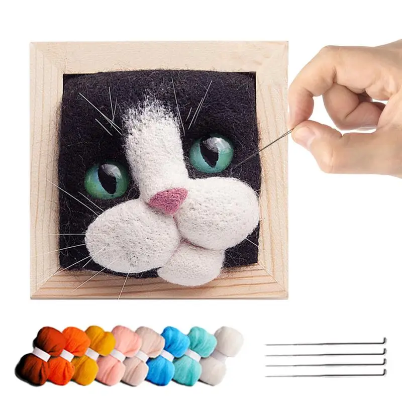 Wool Felting Kit Cat Cat Head Photo Frame Felt Kit For Adults Handcraft Cat Felting Kit With Step-By-Step Instructions