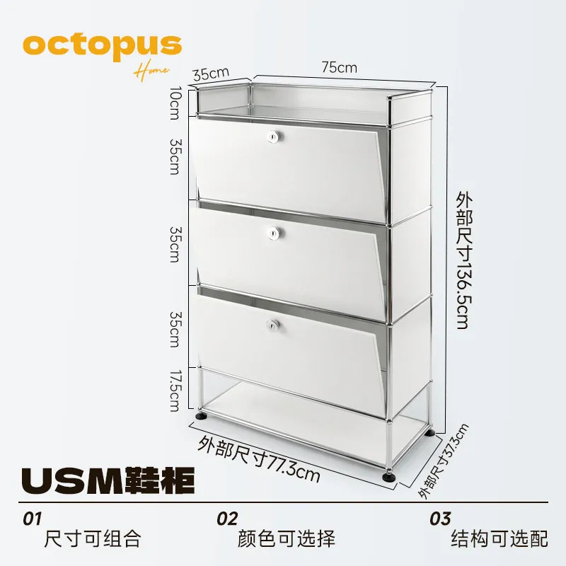 LMM stainless steel shoe cabinet entrance door household door storage cabinet integrated against the wall