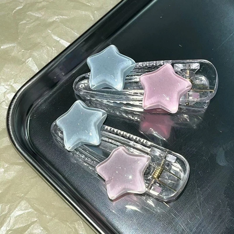 Cute Pink Blue Star Pentagram Hair Clip Student Girls Sweet Charm Lovely Hairpin Aesthetics Y2k Hair Accessories For Women