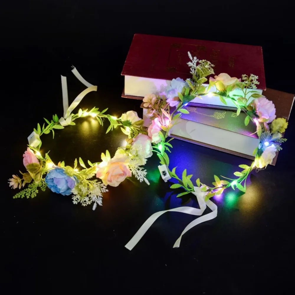 

Simulation Rose Flower Flower Crown Hairband Glowing Hair Hoop Wreath Headband Luminous Flora LED Light Garland Music Festival