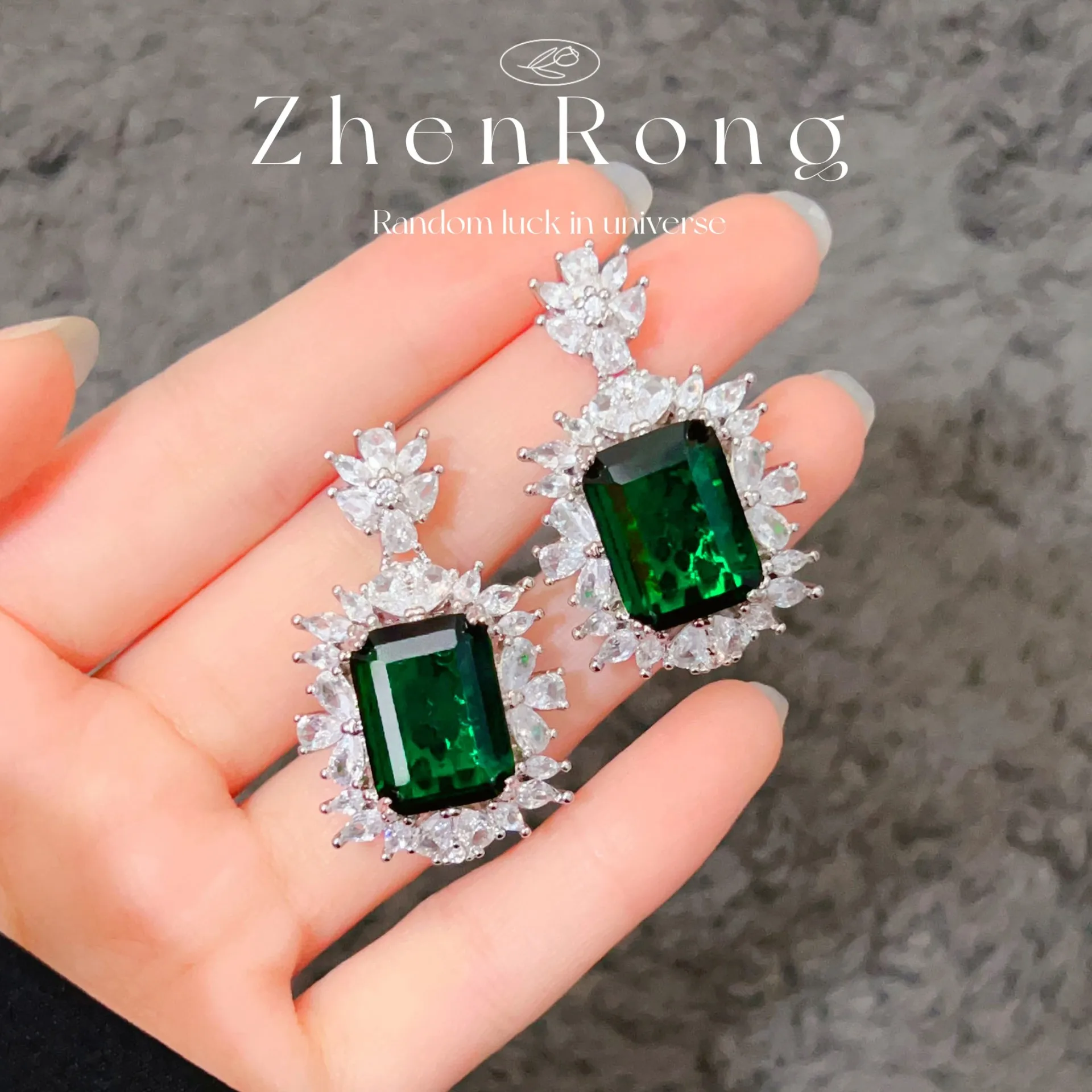 S925 sterling silver stud earrings, necklace set, square diamond set, colorful treasure ring stud earrings set chain. 5