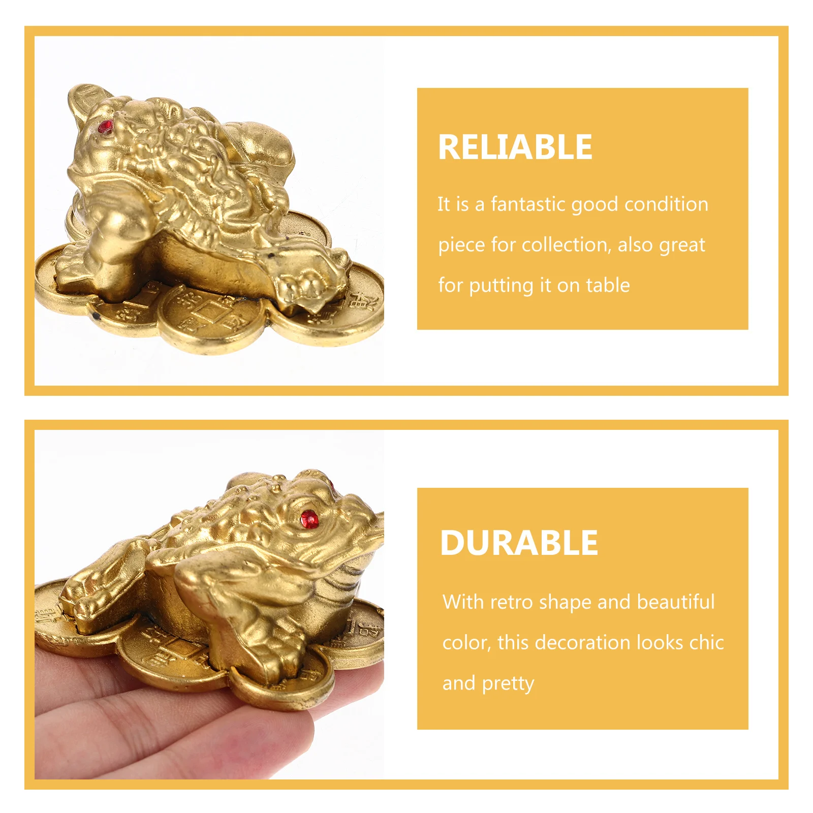 

2pcs Golden Toad Statue Brass Craft Desktop Ornament For Fengshui Wealth Vintage Animal Home Office Desk Decor