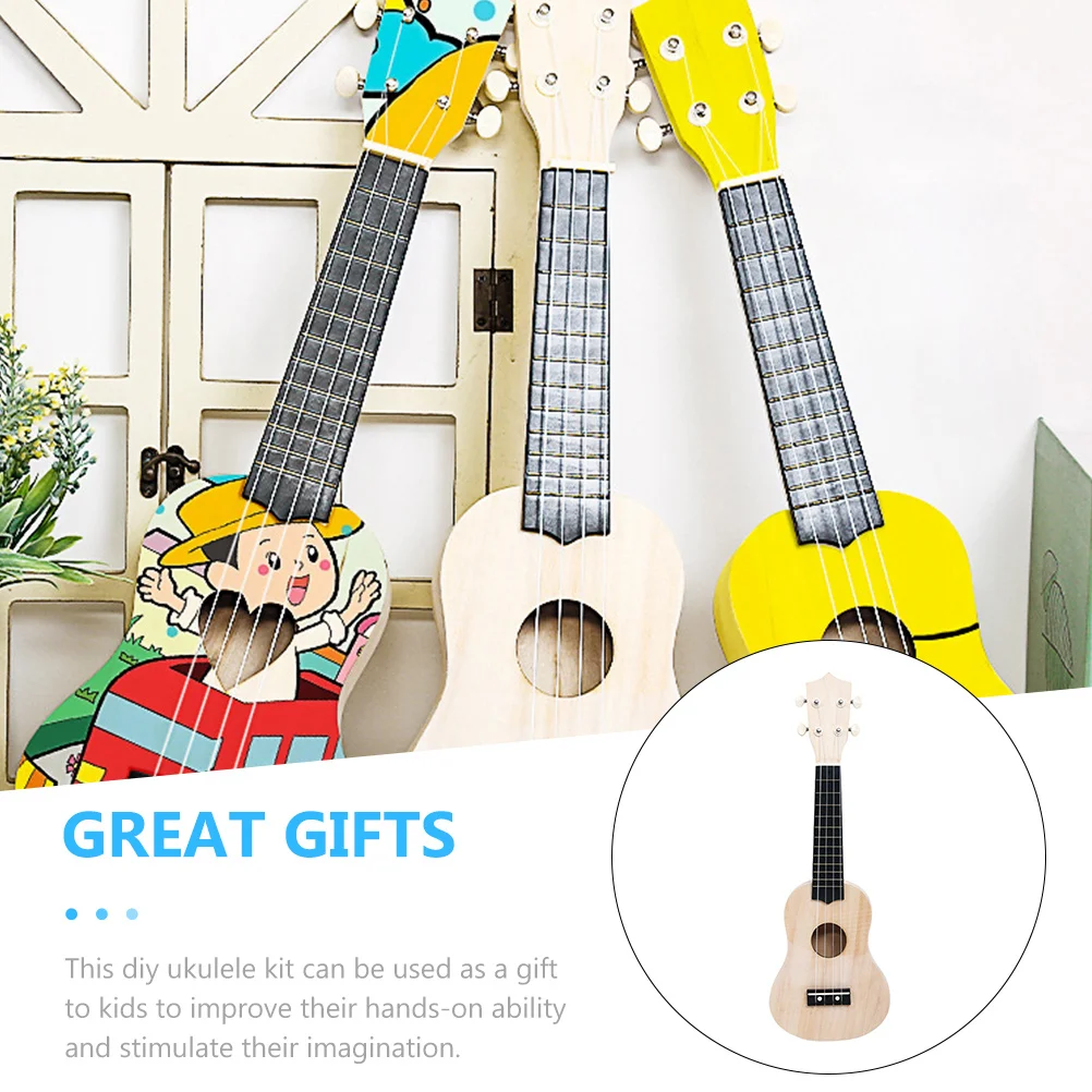 

1Set DIY Ukulele Materials Package Wooden Ukulele Kit Creative Musical Instrument for Kids Handcraft DIY Graffiti Guitar Kit