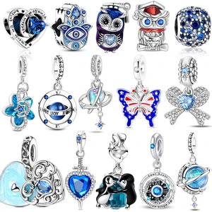 블루 925 스털링 실버 갤럭시 스타 & 문 무라노 매력 착용 오리지널 팔찌 행운의 시안 클로버 매력 DIY 목걸이 보석 12 최고의 판매 Turmaline -№5