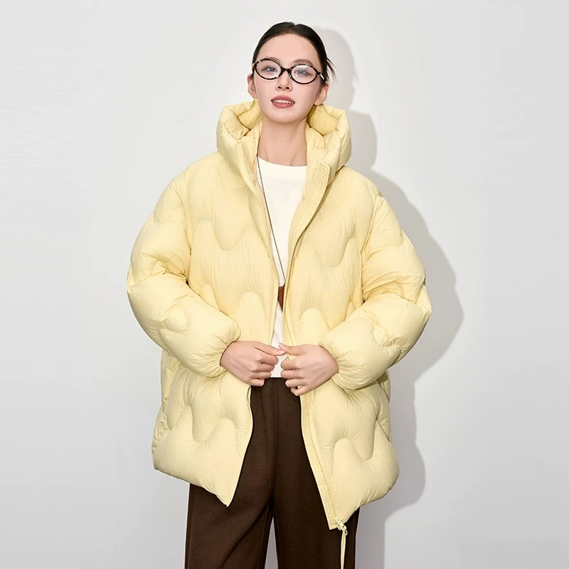 Black 90%White duck down Jacket 2025 Autumn Winter New High end Hooded Loose Puff down Coats Female Thick Warm Parka Overcoat