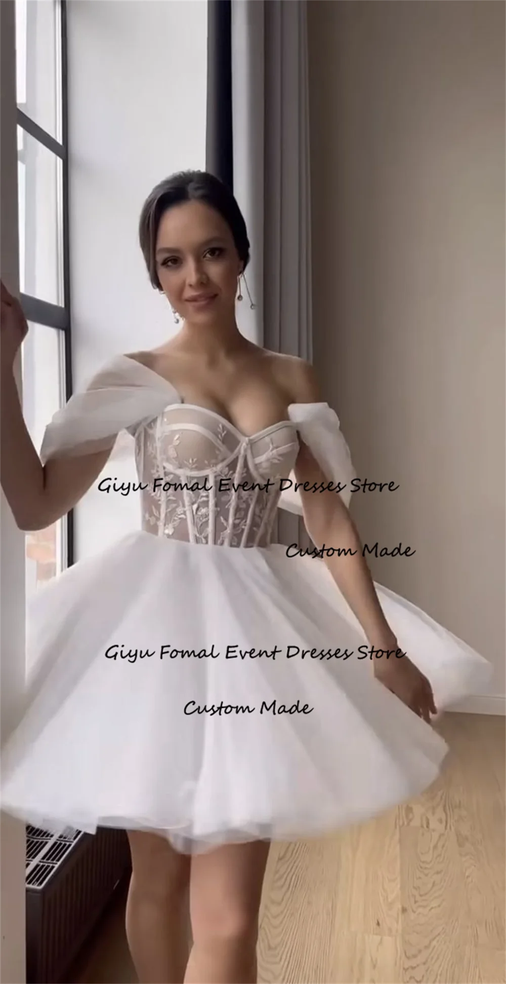 Giyu Modern Style Lace Followers Mini Wedding Dress 2024 Backless Off The Shoulder Vestidos Novias Boda Birthday Party Dress