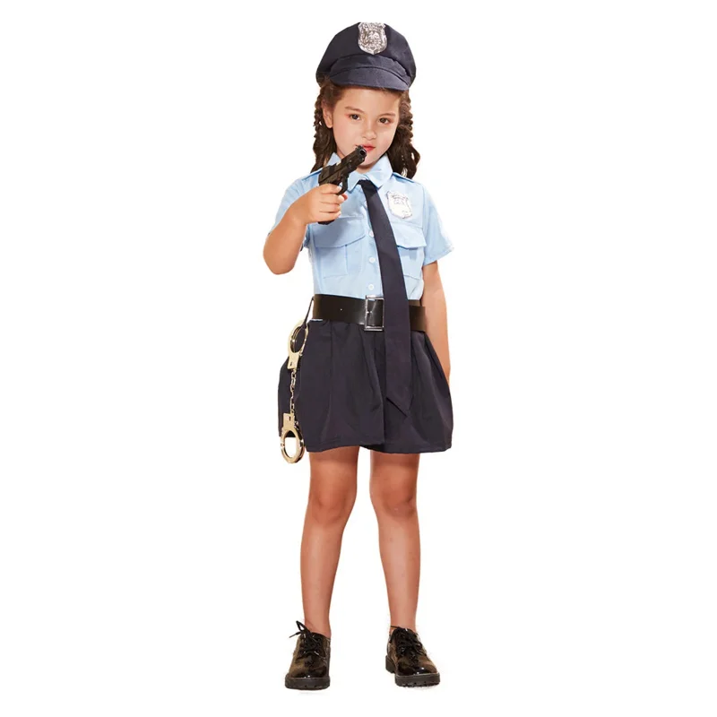 Traje de polícia de Halloween para crianças, trajes extravagantes, traje policial, arma superior, roupa de piloto, SWAT Cosplay, meninos e meninas, 2021